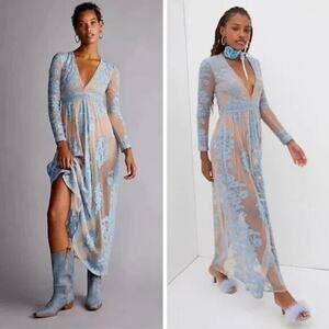 NWT For Love & Lemons Temecula Maxi Dress in Rainsong Light Blue Size XS